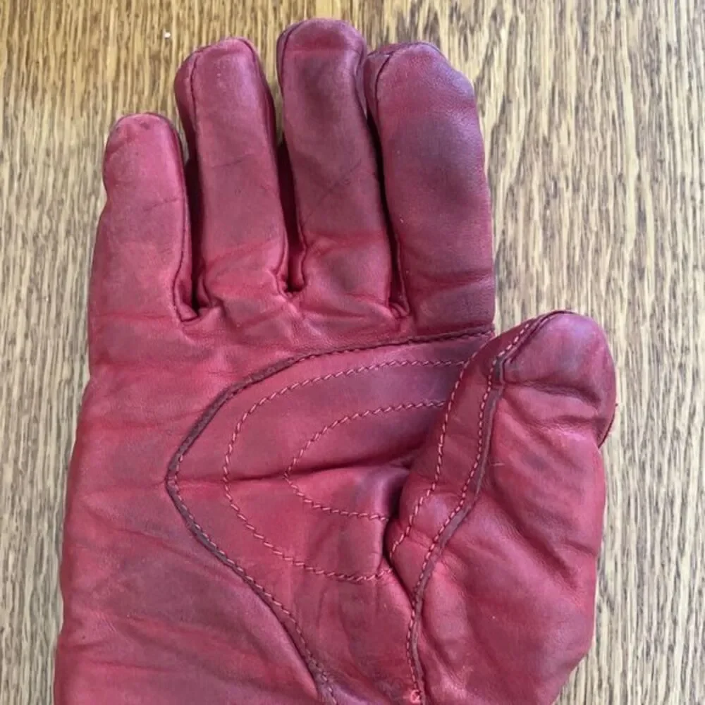 Vintage Grandoe Red Leather Ski Gloves Snowboarding Winter Ladies‎ *READ*